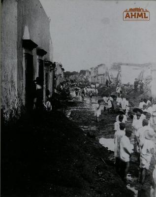 Destrucción de la calle Real de Guanajuato después de la inundación de 1888