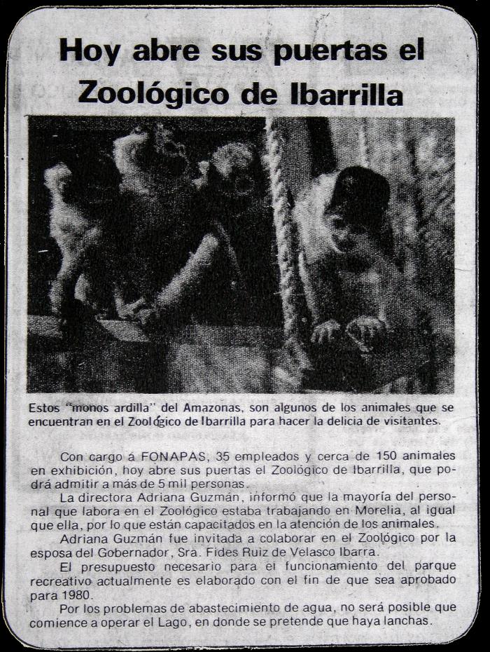 Noticia de la inauguración del zoológico  