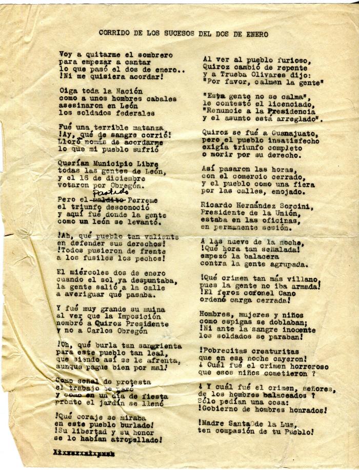 Corrido de los sucesos del Dos de enero de 1946