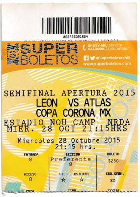 Boleto León vs Atlas, semifinal Copa Corona MX 2015