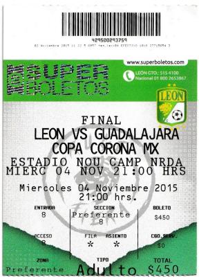 Boleto Final del Torneo Copa MX 2015