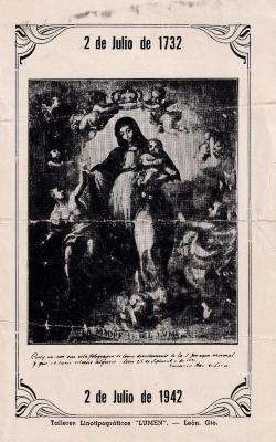 Estampa conmemorativa de la Madre Santísima de la Luz, 1942