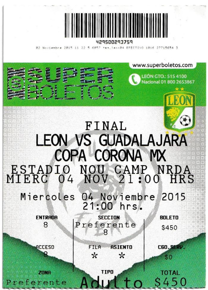 Boleto Final del Torneo Copa MX 2015