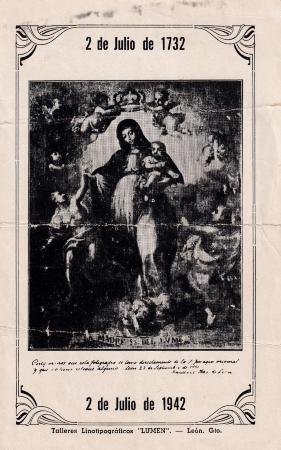 Estampa conmemorativa de la Madre Santísima de la Luz, 1942