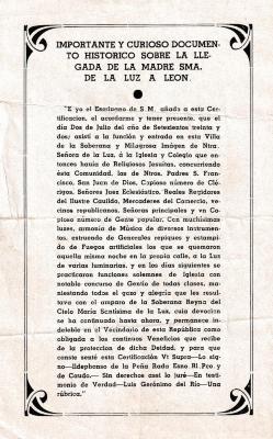 Estampa conmemorativa de la Madre Santísima de la Luz, 1942