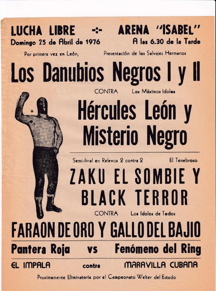 Los Danubios Negros I y II, cartel de función de lucha libre en la Arena Isabel