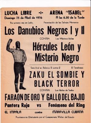 Los Danubios Negros I y II, cartel de función de lucha libre en la Arena Isabel
