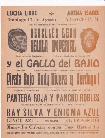 Hércules León, Águila Imperial y Gallo del Bajío, cartel de lucha libre en la Arena Isabel