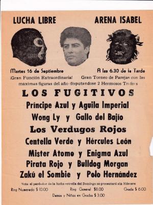 Los Fugitivos, Príncipe Azul y Águila Imperial, cartel de lucha libre en la Arena Isabel