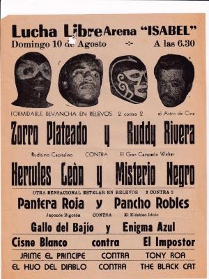Hércules León y Misterio Negro, cartel de lucha libre en la Arena Isabel