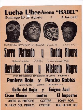 Hércules León y Misterio Negro, cartel de lucha libre en la Arena Isabel