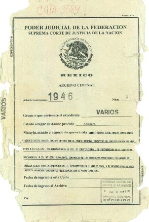 Expediente Varios 3/1946 del índice del Pleno de la Suprema Corte de Justicia de la Nación del Poder Judicial de la Federación