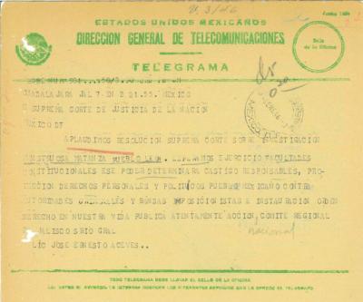 Telegramas de felicitación a la SCJN por intervenir para investigar las violaciones al voto público 