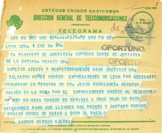 Telegrama de Andrés Servín Ojeda