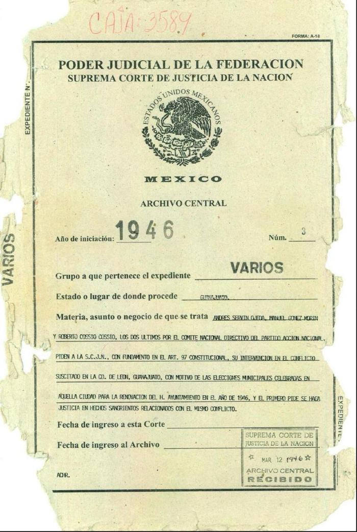 Expediente Varios 3/1946 del índice del Pleno de la Suprema Corte de Justicia de la Nación del Poder Judicial de la Federación