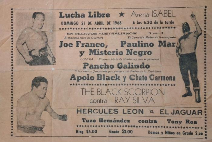 Cartel de lucha libre en la Arena Isabel, relevos australianos, 1968