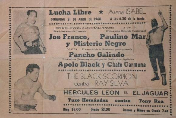 Cartel de lucha libre en la Arena Isabel, relevos australianos, 1968