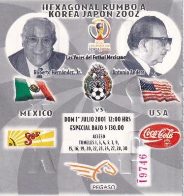 Boleto para juego decisivo México vs USA, 2001