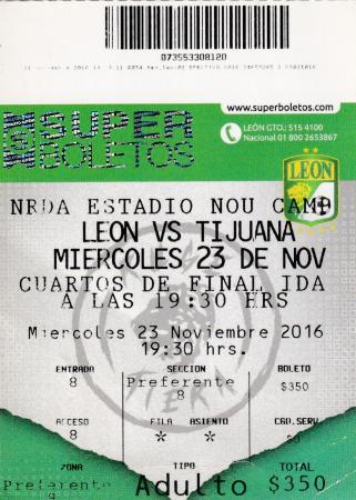 Boleto León vs Tijuana, cuartos de final Apertura 2016 