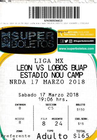 Boleto León vs Lobos BUAP, Clausura 2018