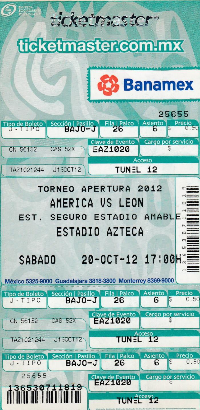Boleto América vs León, Apertura 2012