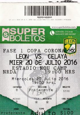 Boleto León vs Celaya, Copa Corona Mx 2016