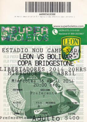  Boleto León vs Bolívar, Copa Bridgestone Libertadores, 2014