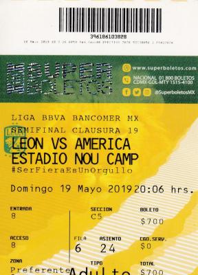 Boleto León vs América, semifinal Clausura 2019