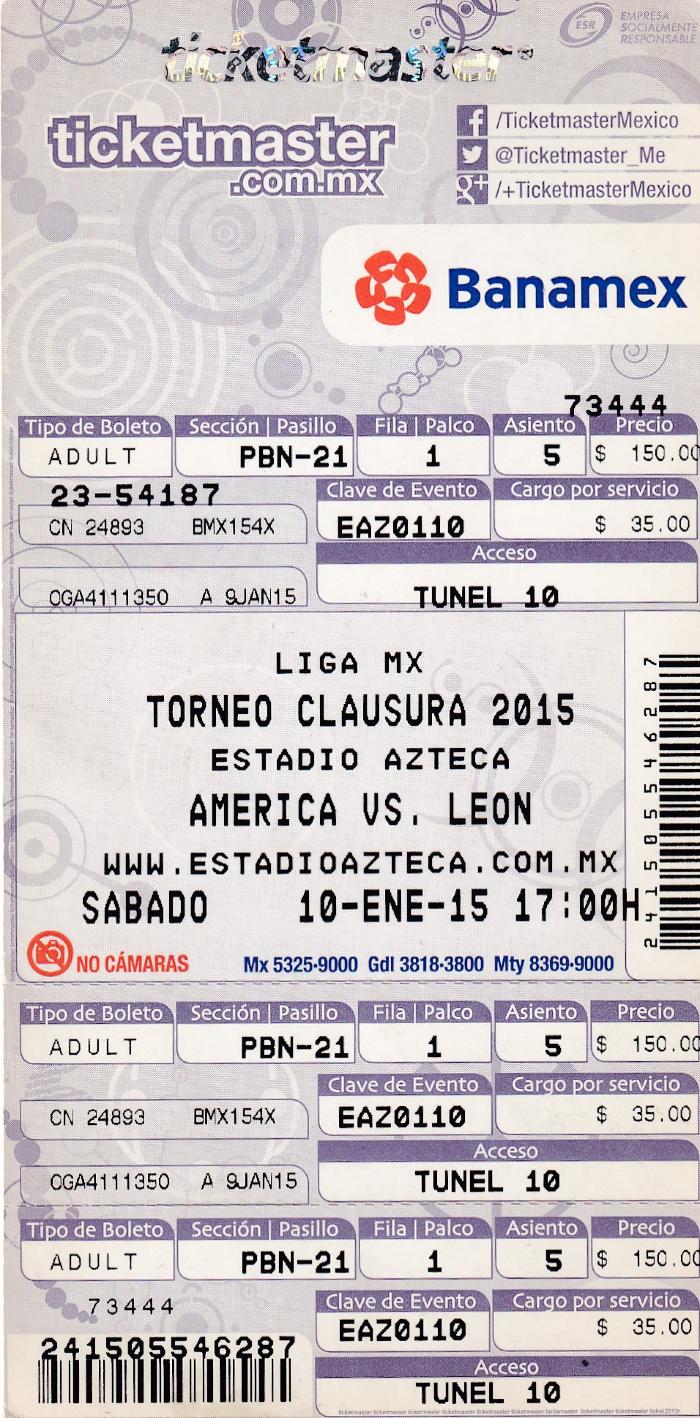 Boleto América vs León, Clausura 2015 