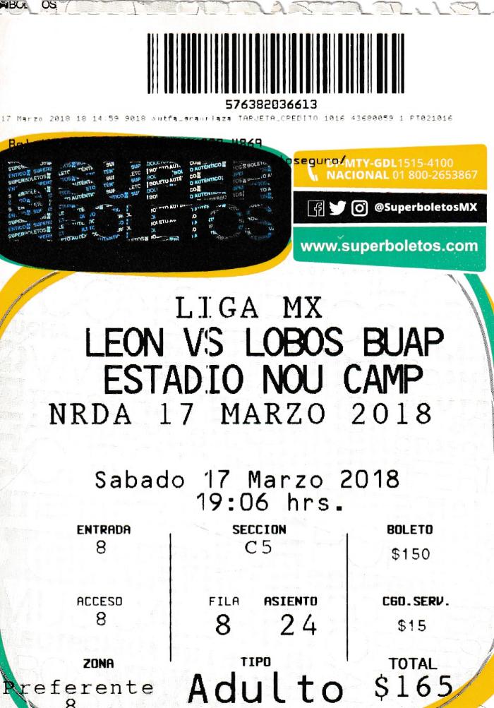 Boleto León vs Lobos BUAP, Clausura 2018