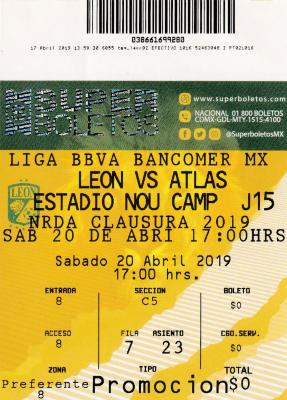 Boleto León vs Atlas, Clausura 2019