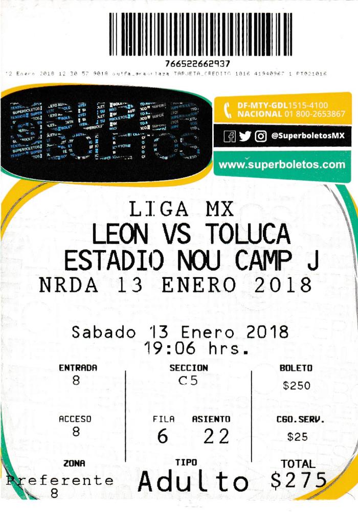 Boleto León vs Toluca, Clausura 2018