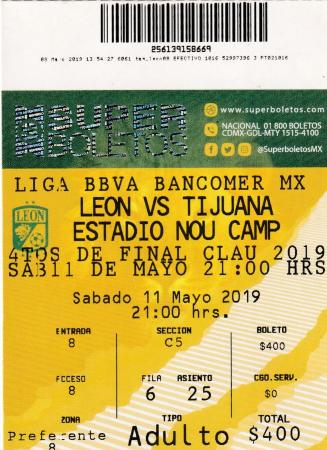 Boleto León vs Tijuana, cuartos de final Clausura 2019