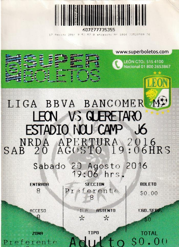 Boleto León vs Querétaro, Apertura 2016