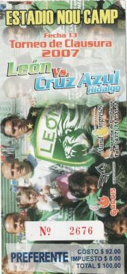 Boleto León vs Cruz Azul Hidalgo, Clausura 2007