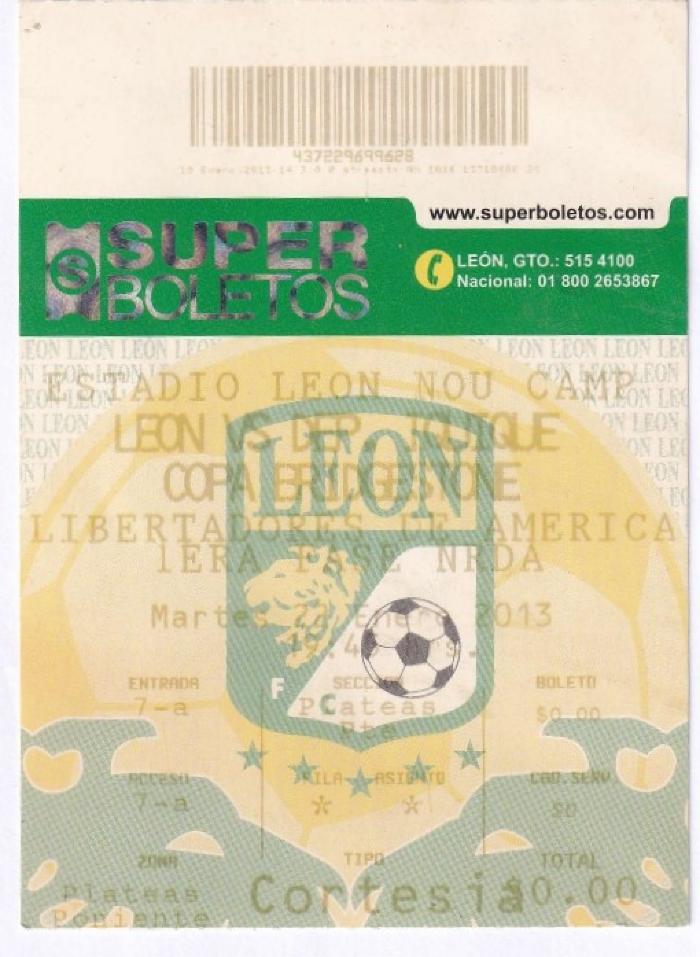 Boleto León vs Deportivo Iquique, Copa Bridgestone Libertadores, 2013