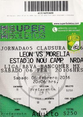Boleto León vs Morelia, Clausura 2016