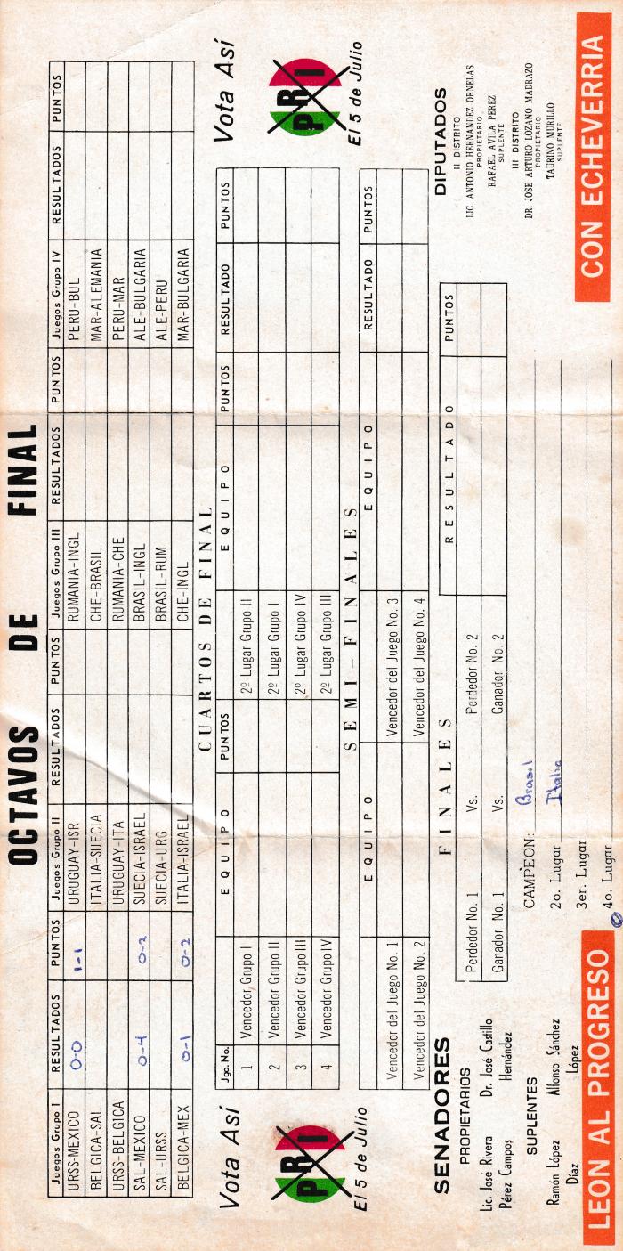 Calendario del IX Campeonato Mundial de Futbol México 70