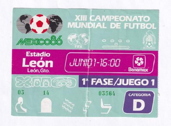 Boleto para Juego 1 en el estadio León, México 86