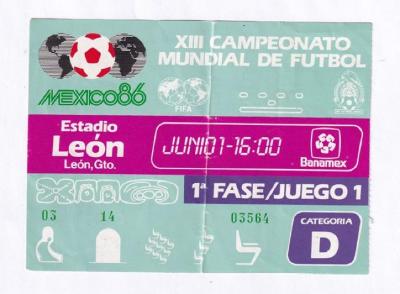 Boleto para Juego 1 en el estadio León, México 86
