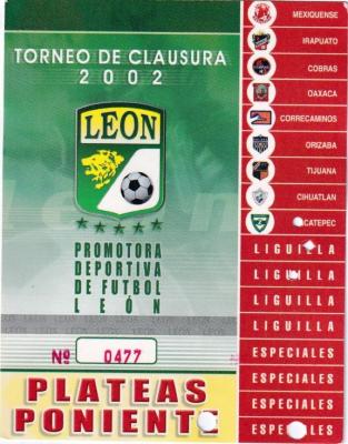 Tarjetón para Plateas Poniente, Clausura 2003