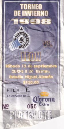 Boleto Atlético Celaya vs León, torneo de Invierno 1998