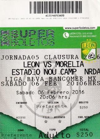 Boleto León vs Morelia, Clausura 2016