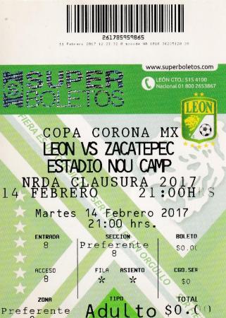 Boleto León vs Zacatepec, Copa Corona MX 2017