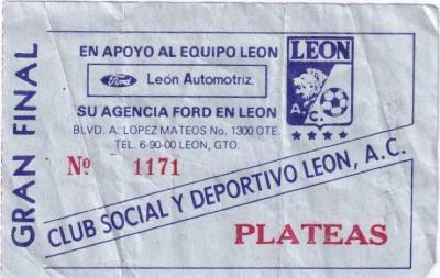 Boleto León vs Cobras, gran final de Segunda División 1987-88