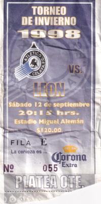 Boleto Atlético Celaya vs León, torneo de Invierno 1998