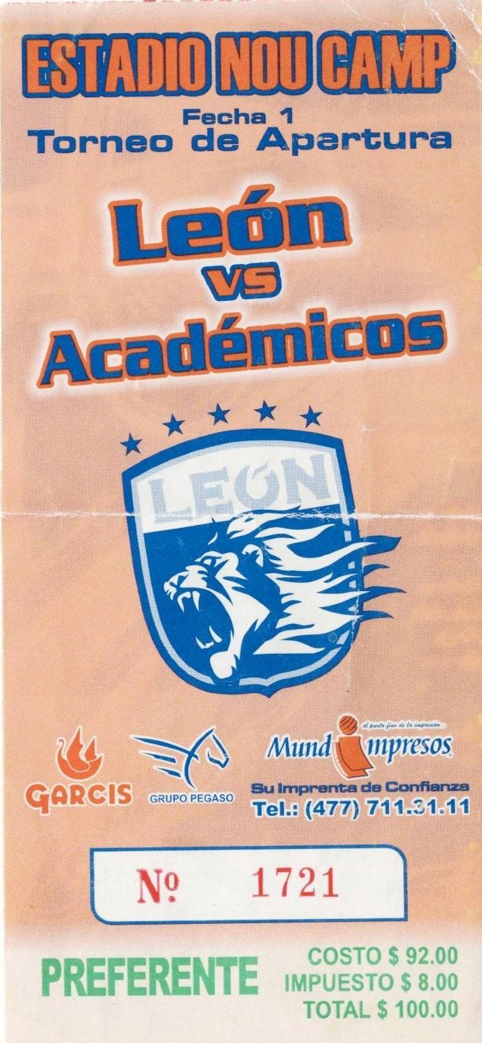 Boleto León vs Académicos, Apertura 2007
