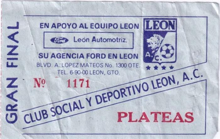 Boleto León vs Cobras, gran final de Segunda División 1987-88