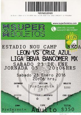 Boleto León vs Cruz Azul, Clausura 2016