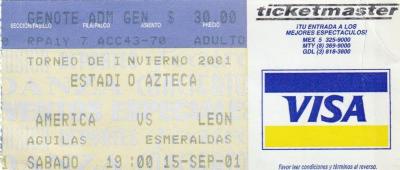 Boleto América vs León, torneo de Invierno 2001